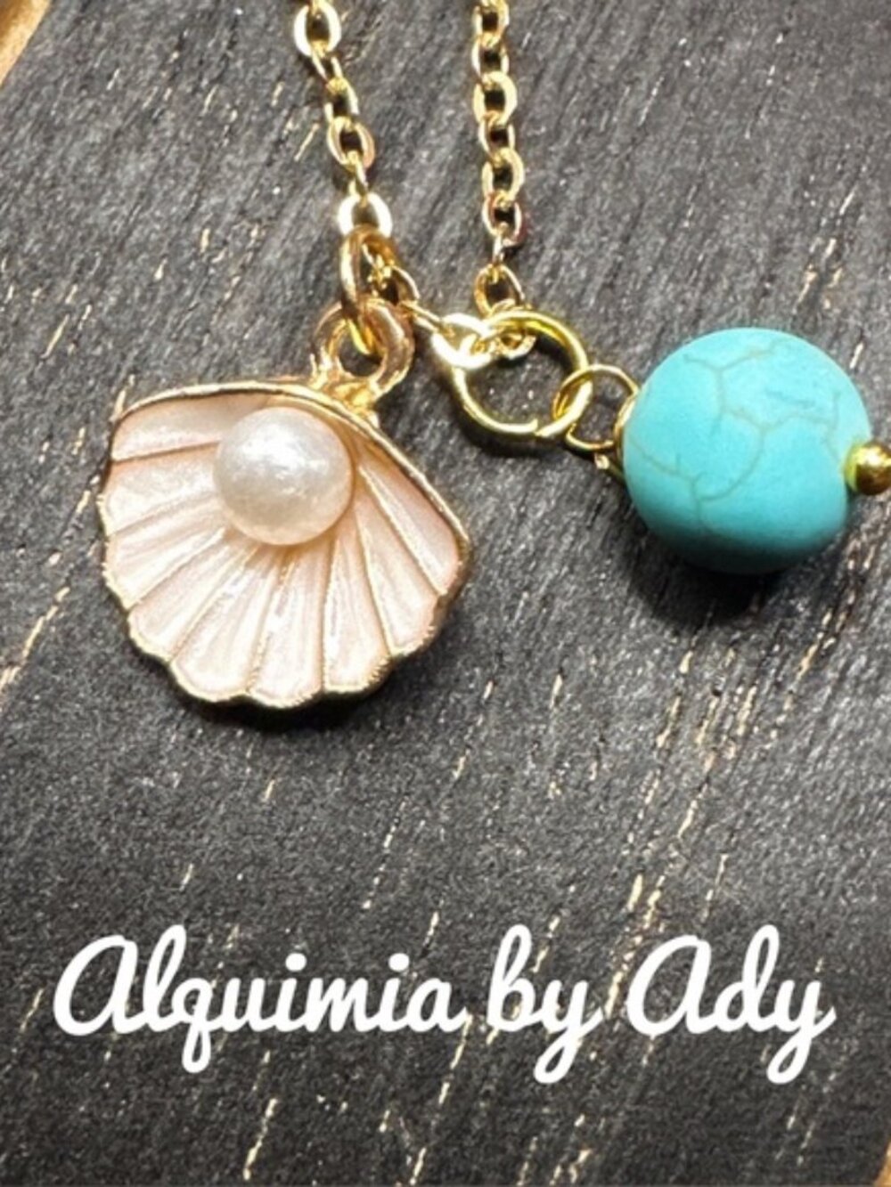 Turquoise + Shell + Dainty 14k Vermeil gold necklace